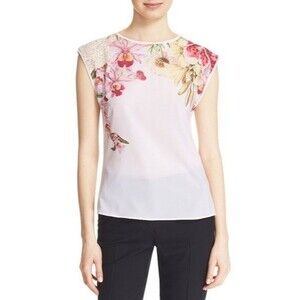 Ted Baker Womens Catlee Pink Floral Sleeveless Top Size L / 10